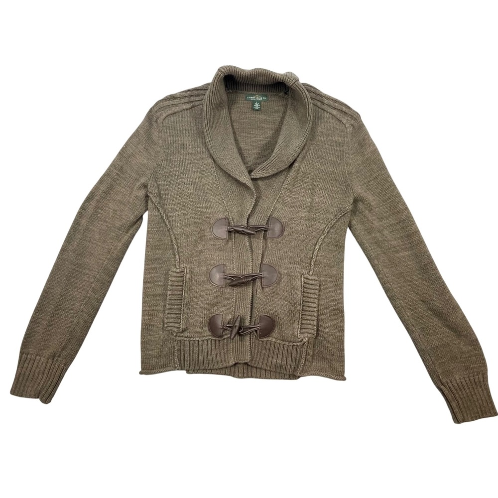 Lauren Ralph Lauren Brown Cardigan Toggle Shawl Collar Sweater Womens Large